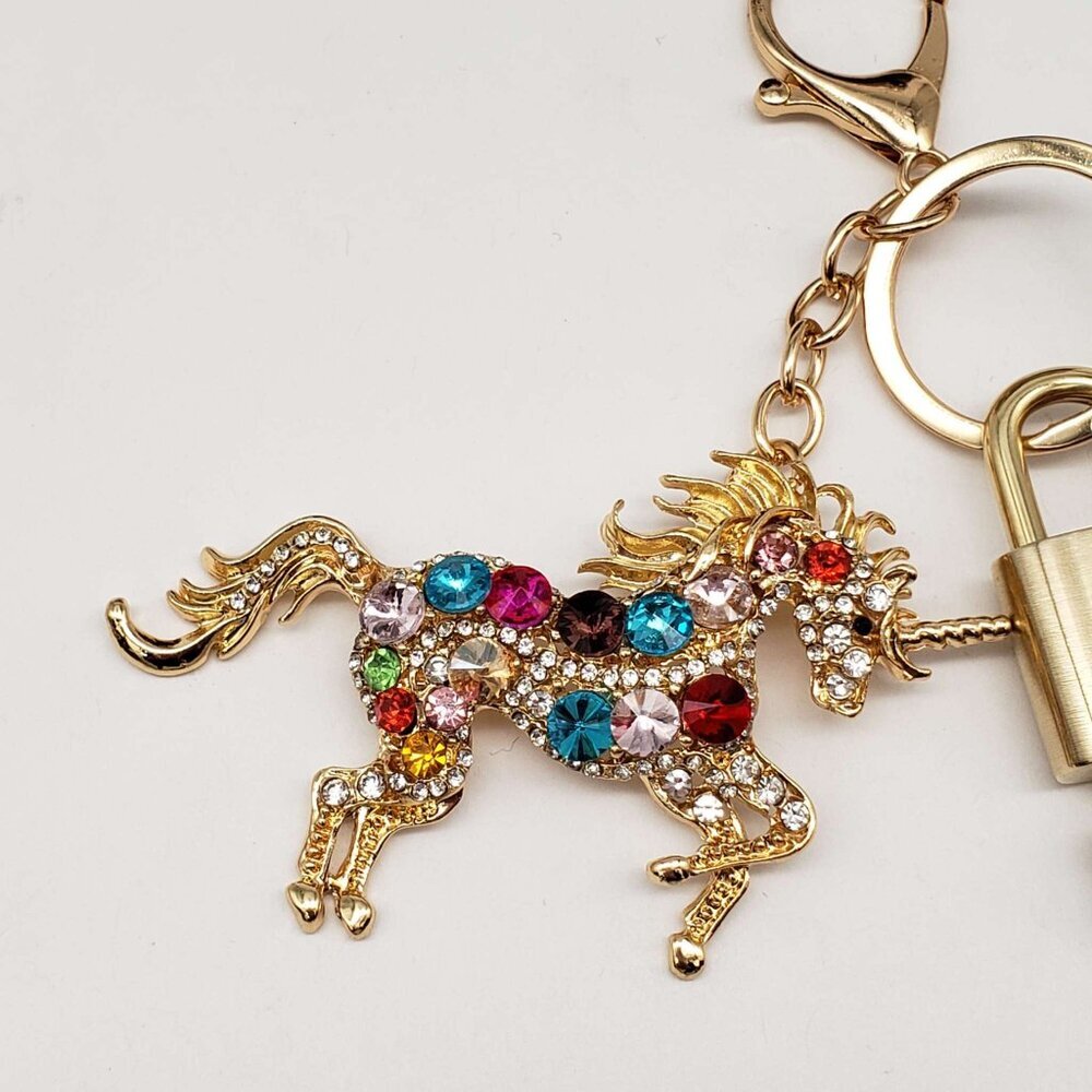 LV Gold Padlock Authentic 🔑 Luxury Bag Charm w/ Unbranded Horse Keychain - Picture 5 of 6